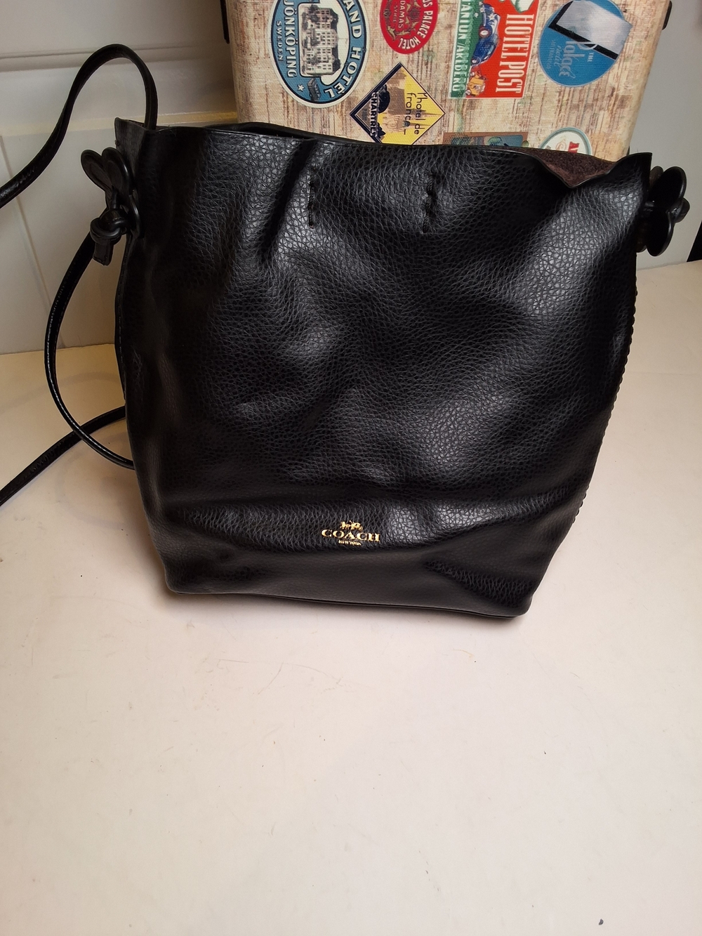 Coach Black Derby Pebbled Leather Bucket Bag